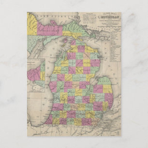 ヴィンテージミシガンの地図(1853年) ポストカード