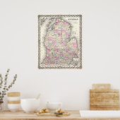 ヴィンテージミシガンの地図（1855年） ポスター (キッチン)