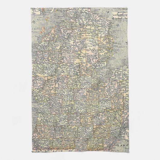 ヴィンテージミシガンの地図（1901年） キッチンタオル (縦)