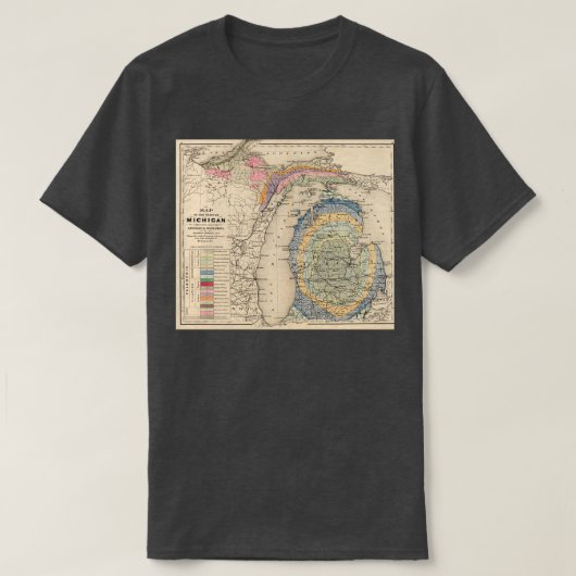 ヴィンテージミシガン地質の地図1873 Tシャツ (デザイン正面)