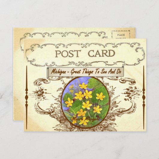 ヴィンテージミシガン州フラワーポストカード ポストカード (正面/裏面)