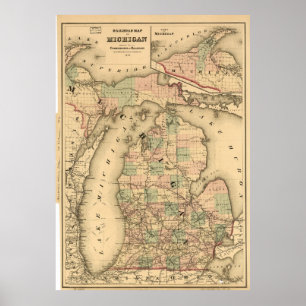 ヴィンテージミシガン鉄道地図（1876年） ポスター