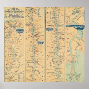 ヴィンテージミシシッピ川の地図(1863年) ポスター