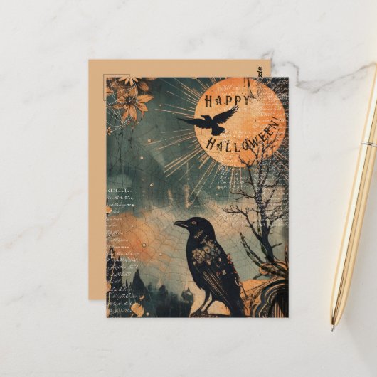 ヴィンテージミスティックラヴェンムーンハッピーハローウィン ポストカード (正面/裏面インサイチュ)