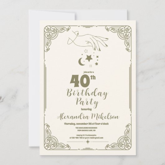 ヴィンテージミスティック40歳の誕生日招待状 招待状 (正面)