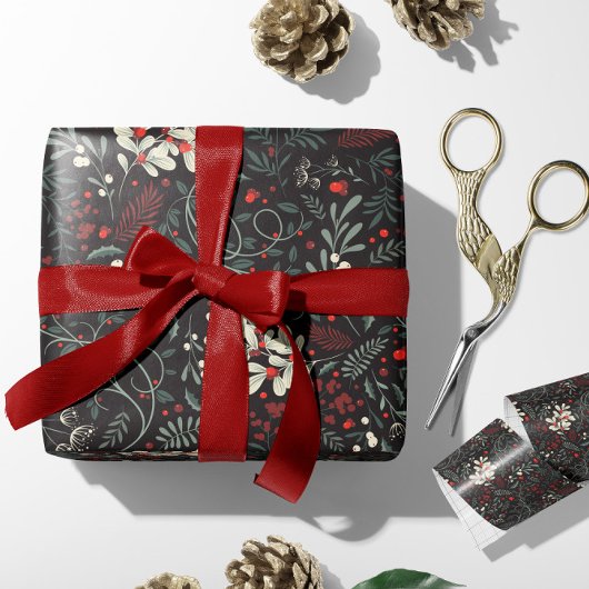 ヴィンテージミストレ葉ー、ホリーの果実 ラッピングペーパーシート