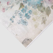 ヴィンテージミックスメディアブルー、ピンク、白い花 薄葉紙 (詳細)