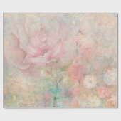 ヴィンテージミックスメディアレトロピンクフローラ白素朴 ラッピングペーパー (フラット)