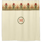 ヴィンテージミッションスタイルレッドチューリップフリーズ シャワーカーテン (正面)