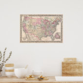 ヴィンテージミッチェル統一された州の地図(1866) ポスター (キッチン)