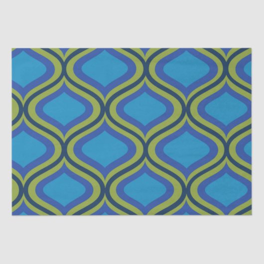 ヴィンテージミッドセンチュリーイエローブルーオージーパターン 薄葉紙 (正面)