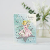 ヴィンテージミッドセンチュリークリスマスエンジェルとラム シーズンポストカード (スタンド正面)