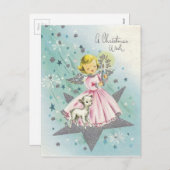 ヴィンテージミッドセンチュリークリスマスエンジェルとラム シーズンポストカード (正面/裏面)