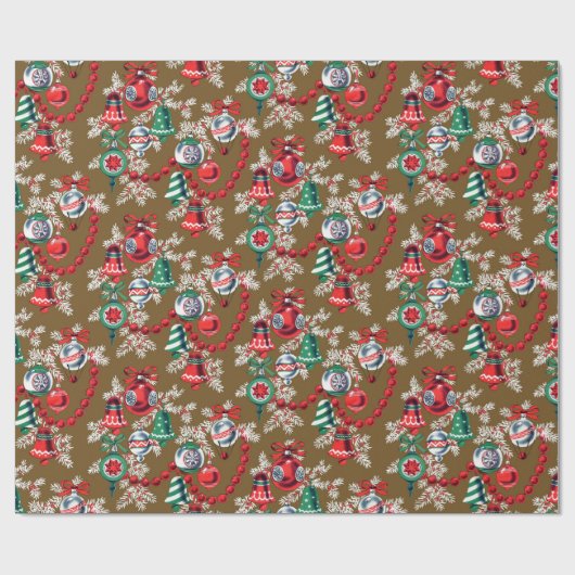 ヴィンテージミッドセンチュリークリスマスオーナメント ラッピングペーパー (フラット)