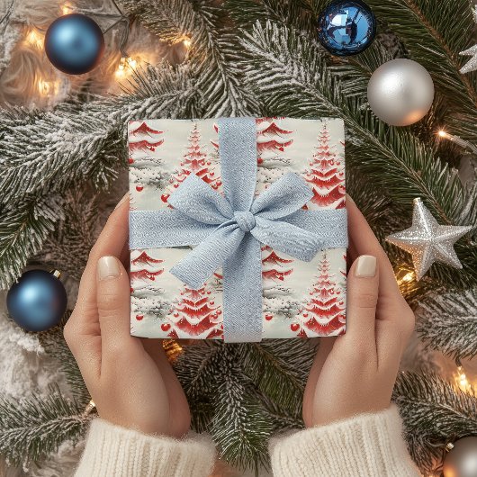 ヴィンテージミッドセンチュリークリスマス（赤と白） ラッピングペーパーシート