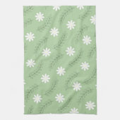 ヴィンテージミッドセンチュリーグリーン白い花柄 キッチンタオル (縦)