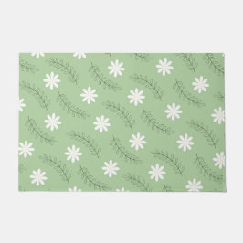 ヴィンテージミッドセンチュリーグリーン白い花柄 ドアマット