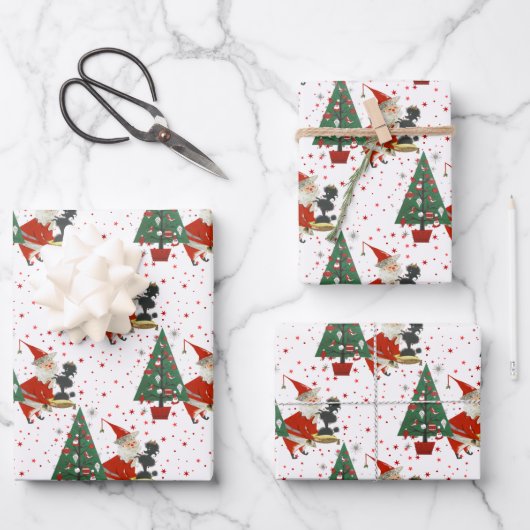 ヴィンテージミッドセンチュリーサンタウィズプードル ラッピングペーパーシート (正面)