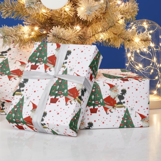 ヴィンテージミッドセンチュリーサンタウィズプードル ラッピングペーパー (クリスマス)