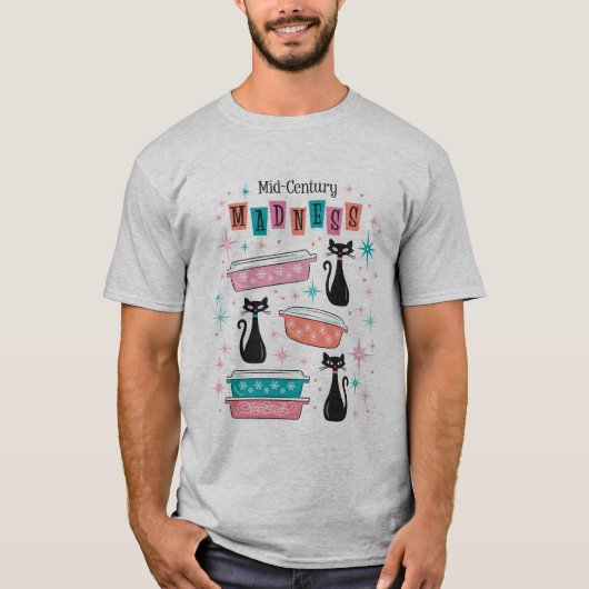 ヴィンテージミッドセンチュリーブラックキャッツPyrex Mens Tシャツ (正面)