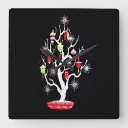 ヴィンテージミッドセンチュリーモダンアジアのクリスマスツリー スクエア壁時計