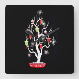 ヴィンテージミッドセンチュリーモダンアジアのクリスマスツリー スクエア壁時計