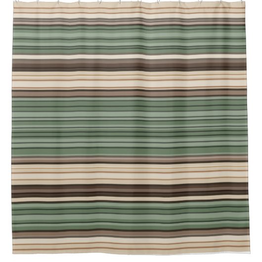 ヴィンテージミッドセンチュリーライングリーンブラウン シャワーカーテン (正面)