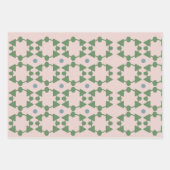 ヴィンテージミッドセンチュリー赤面ピンク、セージ&ブルー ラッピングペーパーシート (正面)