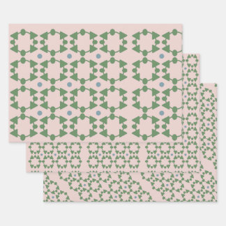 ヴィンテージミッドセンチュリー赤面ピンク、セージ&ブルー ラッピングペーパーシート