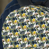 ヴィンテージミッドナイトブルーとイエローアイリスパターン プリントバックパック