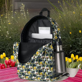 ヴィンテージミッドナイトブルーとイエローアイリスパターン プリントバックパック