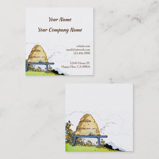ヴィンテージミツバチとハイブカスタムスクエアカード スクエア名刺 (正面/裏面)