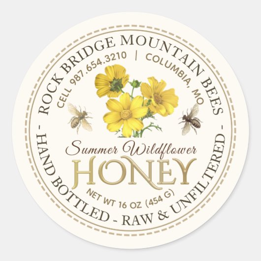 ヴィンテージミツバチと野花はちみつ手瓶生 ラウンドシール (正面)