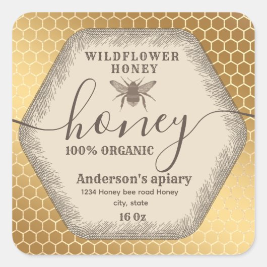 ヴィンテージミツバチの台本ハニージャレーベル スクエアシール (正面)