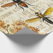 ヴィンテージミツバチ昆虫バラ花束 ラッピングペーパー (角)