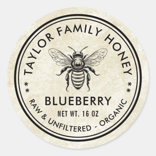 ヴィンテージミツバチ蜂蜜ラベル ラウンドシール (正面)