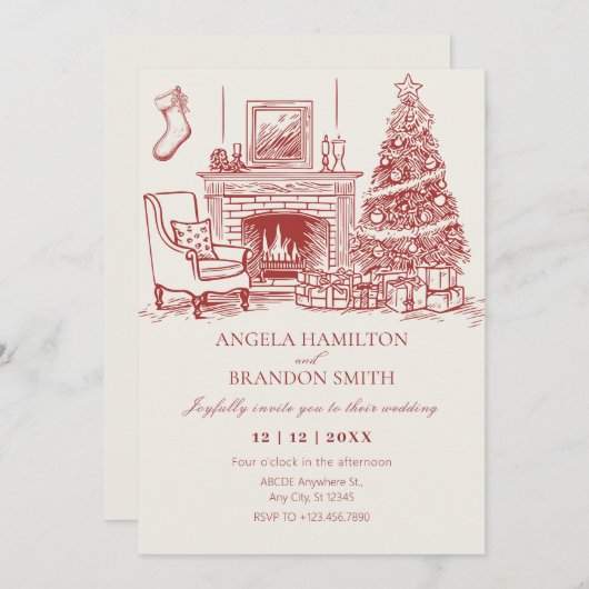 ヴィンテージミニマリストの結婚クリスマス セーブザデート (正面/裏面)