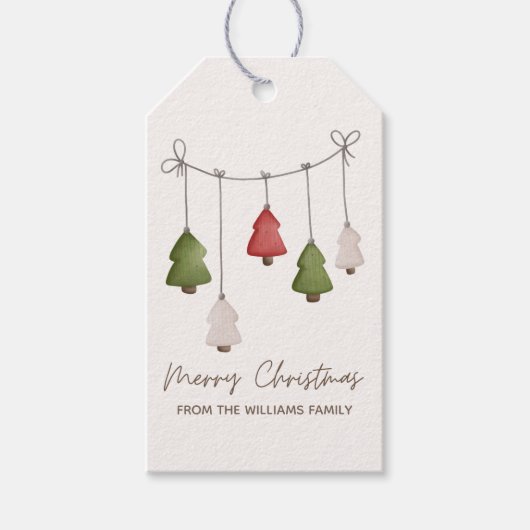ヴィンテージミニマリストメリークリスマスツリー ギフトタグ (正面)