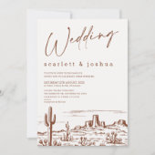 ヴィンテージミニマリストラインテラコッタ結婚砂漠 招待状 (正面)