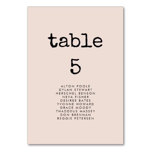 ヴィンテージミニマルなタイプライターの座席チャートカード テーブルナンバー (正面)