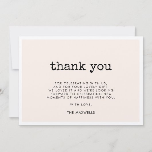 ヴィンテージミニマルなタイプライターの赤ちゃんシャワー サンキューカード (正面)