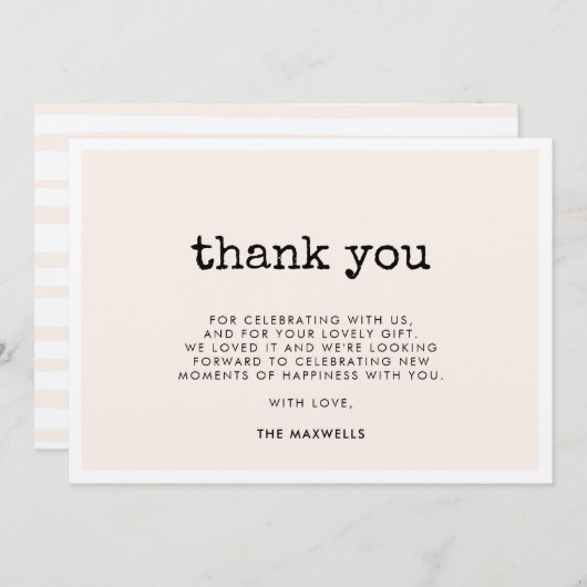 ヴィンテージミニマルなタイプライターの赤ちゃんシャワー サンキューカード (正面/裏面)