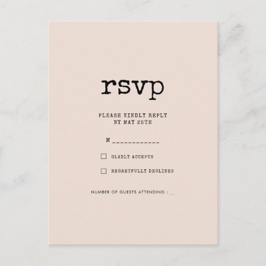 ヴィンテージミニマルなタイプライター結婚式RSVP ポストカード (正面)