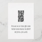 ヴィンテージミニマルバラ結婚金ゴールドのQRコードRSVP 箔シーズンカード (裏面)