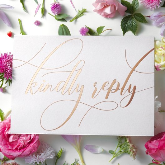 ヴィンテージミニマルバラ結婚金ゴールドのQRコードRSVP 箔シーズンカード