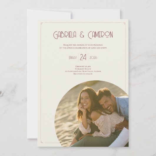 ヴィンテージミニマルフォトアイボリー結婚ズ 招待状 (正面)