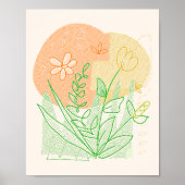 ヴィンテージミニマルフローライエローオレンジ抽象芸術 ポスター (正面)