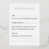 ヴィンテージミニマルホワイトおよびバラ金ゴールドRSVPカード 箔シーズンカード (裏面)