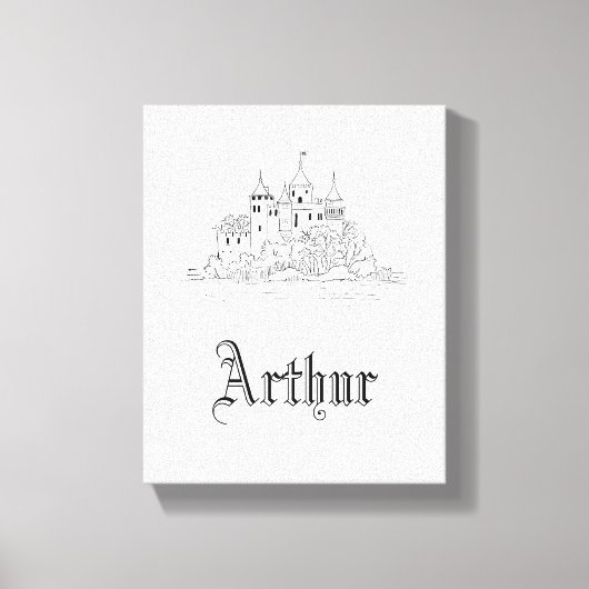 ヴィンテージミニマル中世の城イラストレーション キャンバスプリント (正面)