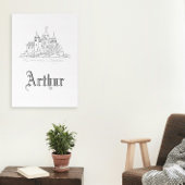 ヴィンテージミニマル中世の城イラストレーション キャンバスプリント